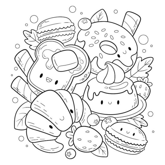 Cute food with faces coloring pages