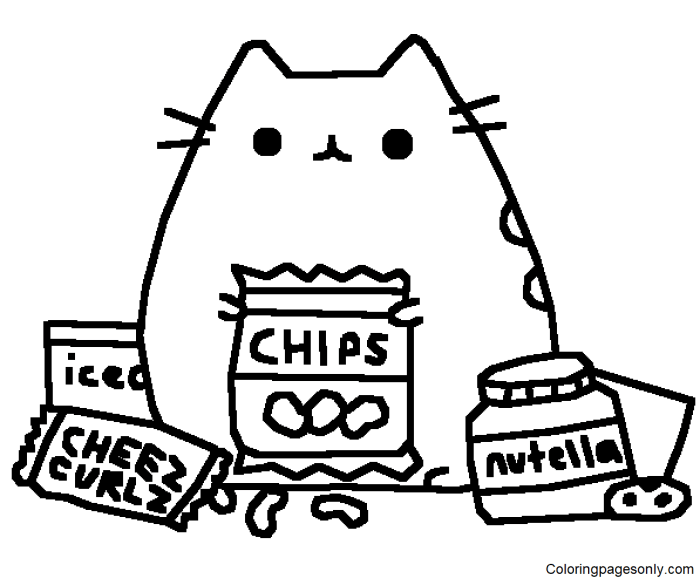 Pusheen coloring pages food