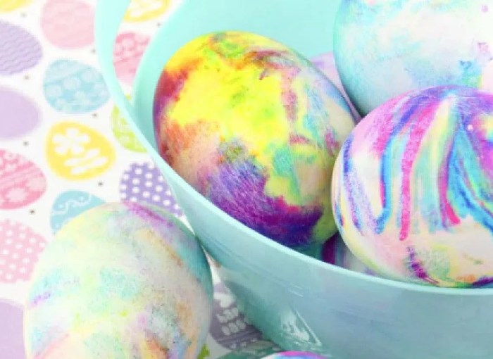 Shaving cream and food coloring eggs