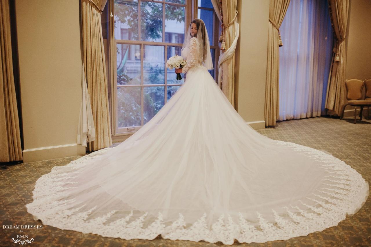 Ball gown wedding dress with long train