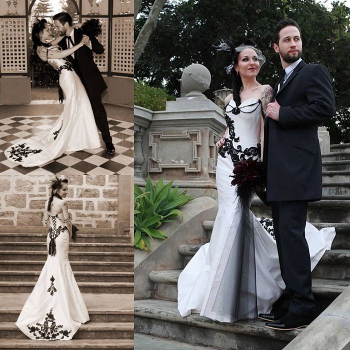 Black and white mermaid wedding dress