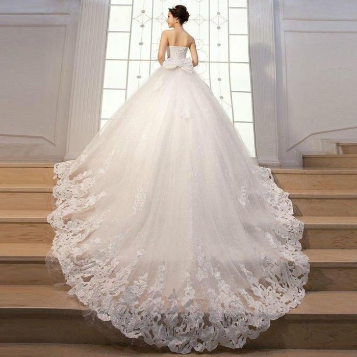 Ivory and white wedding dress